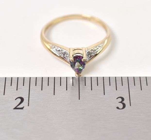 Interesting 10K Yellow Gold Mystic Topaz Gemstone and Diamond Ring