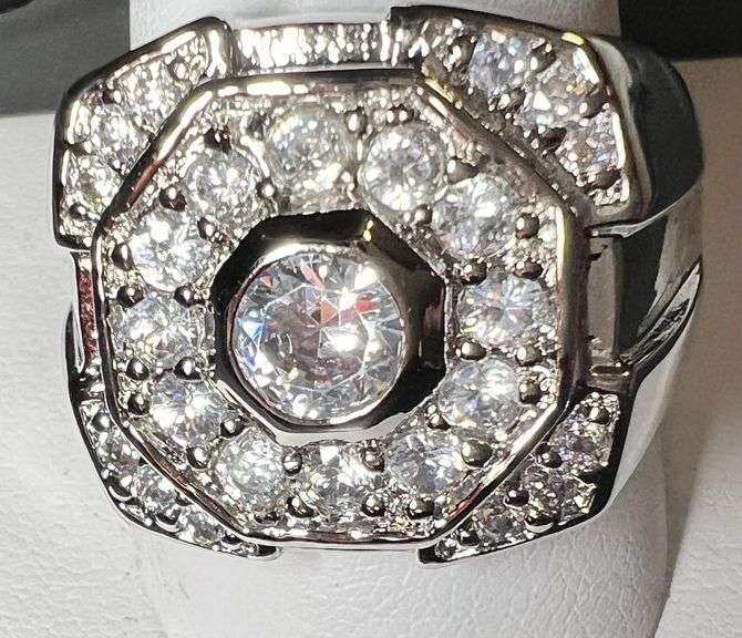 Men's 14 Kt White Gold Plate 7.25 Ctw Lab Simulated Diamond Ring