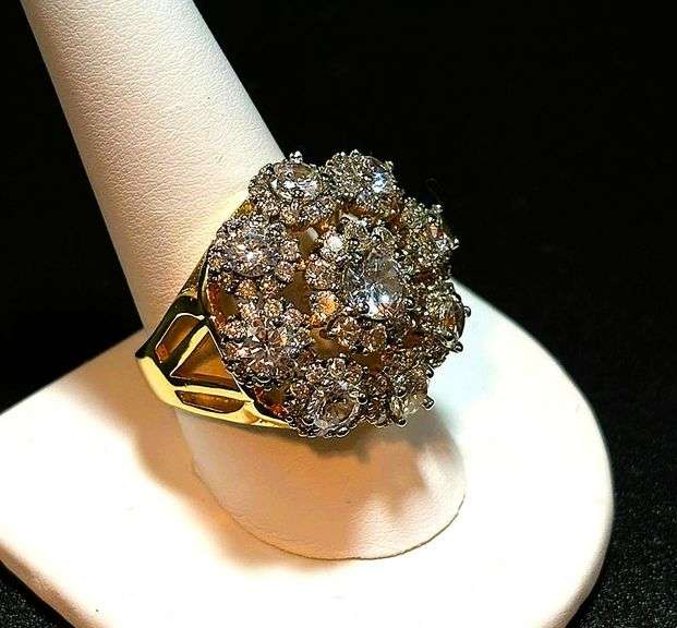 14 Kt Yellow Gold Plate Huge Majestic 21.5 Ctw Lab Simulated Diamond Ring