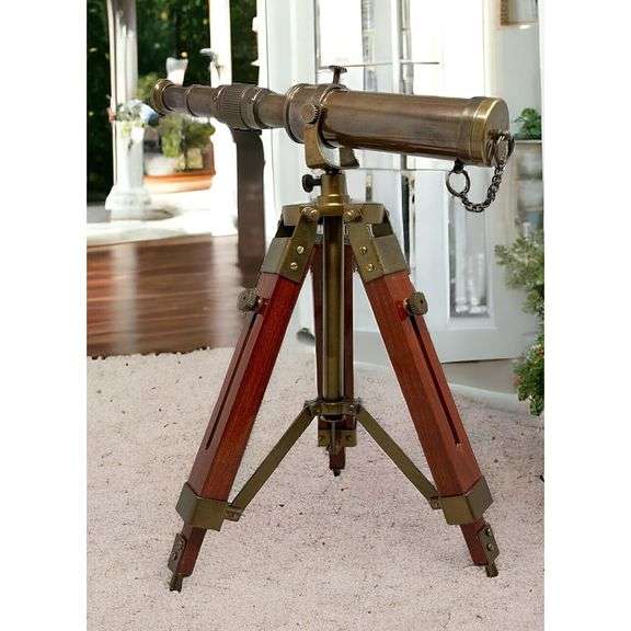 Brass Spyglass Telescope with Wooden Tripod