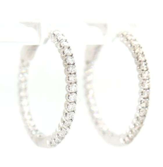 14kt White gold 1ctw diamond in out hoop earrings