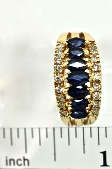 Bright Blue Sapphire and Diamond 14K  Pyramid Ring