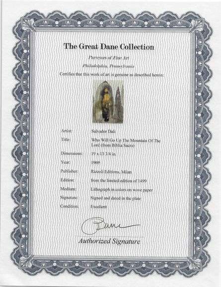 Highly Collectible and Rare Salvador Dali Original Lithograph from the 'Biblia Sacra' Suite