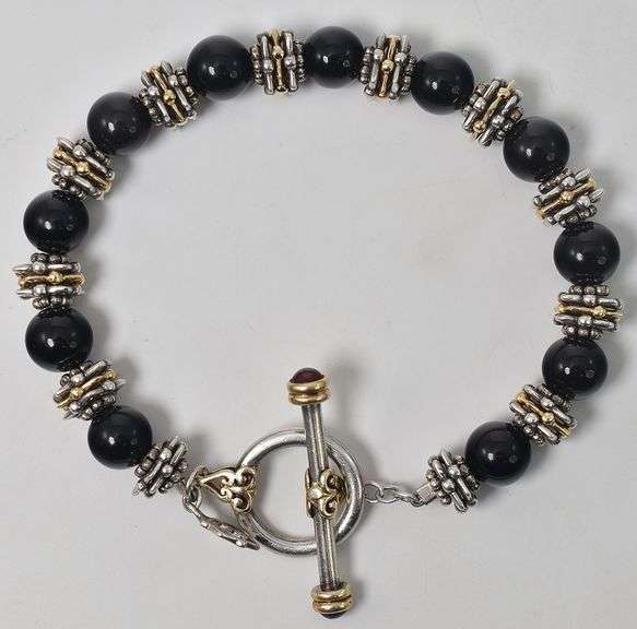 Black Onyx Beaded Bracelet in Sterling Silver