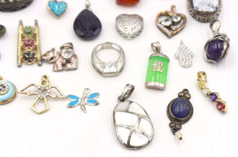 Group lot of vintage 925 sterling silver gemstone pendants