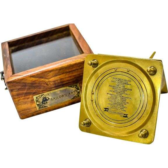 Sailor's Brass Sundial Compass with Box