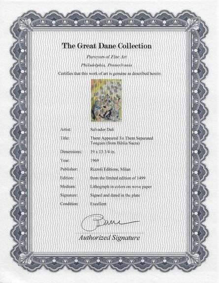 Highly Collectible and Rare Salvador Dali Original Lithograph from the 'Biblia Sacra' Suite