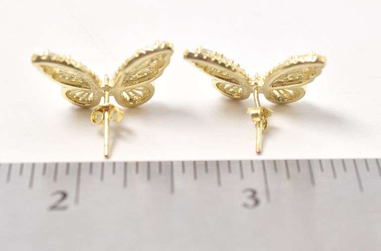 CZ Gemstone Butterfly Stud Earrings in Vermeil Sterling Silver