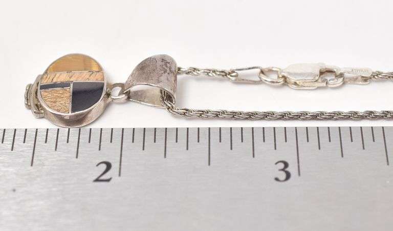 Multi-Gemstone Inlay Pendant Necklace in Sterling Silver