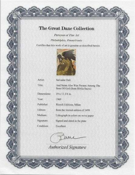 Highly Collectible and Rare Salvador Dali Original Lithograph from the 'Biblia Sacra' Suite
