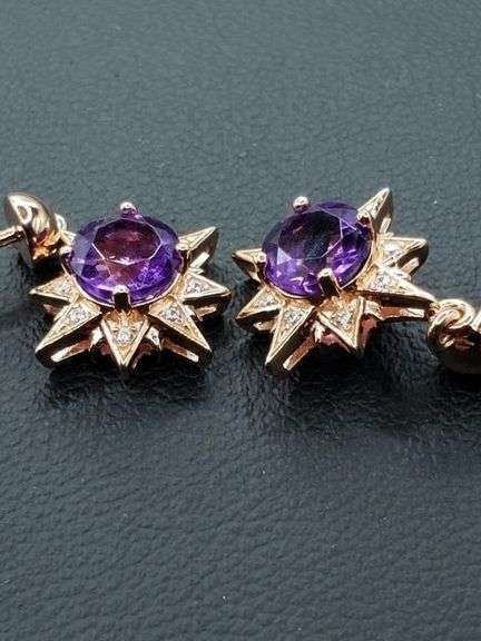 Star Burst Natural Amethyst 14 Kt Rose Gold Plated Earrings