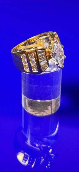 Ladies Sparkling 14 Kt Tri-Layered Yellow Gold Plated Rare 3.35 Ct Marquis Cut Lab Simulated Diamond