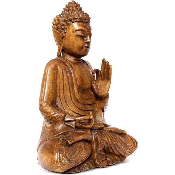 Hand-Carved Wooden Serene Buddha