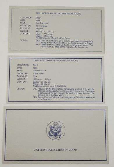 1986-S Set Statue of Liberty, 2 Coins PR