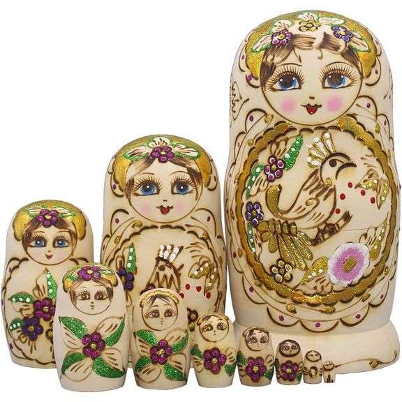 10pcs Handmade Wooden Russian Nesting Dolls