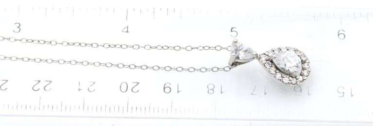 Vintage 925 sterling silver pear shaped Cubic Zirconoa halo pendant on chain