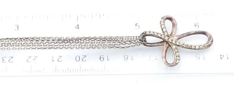 Vintage 925 sterling silver Cubic Zirconia cross pendant on multi strand Italian chain