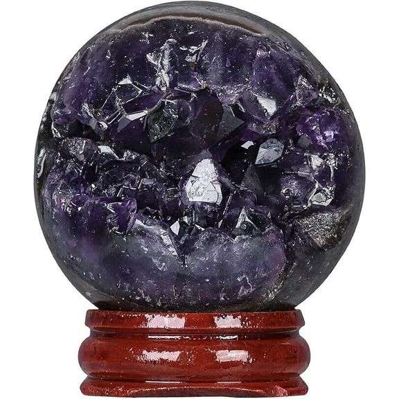 Amethyst Geode Crystal Ball with Wooden Stand