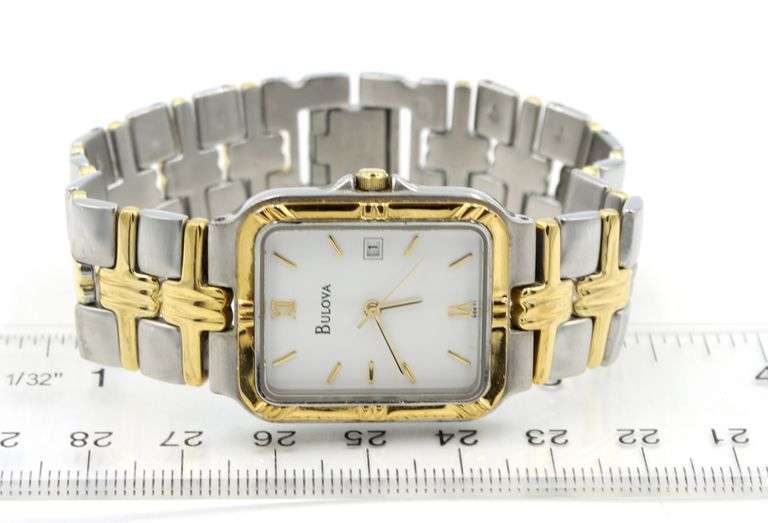 Bulova 2 tone quartz square watch