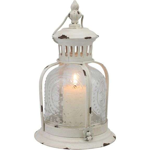 Rustic White Metal Candle Lantern