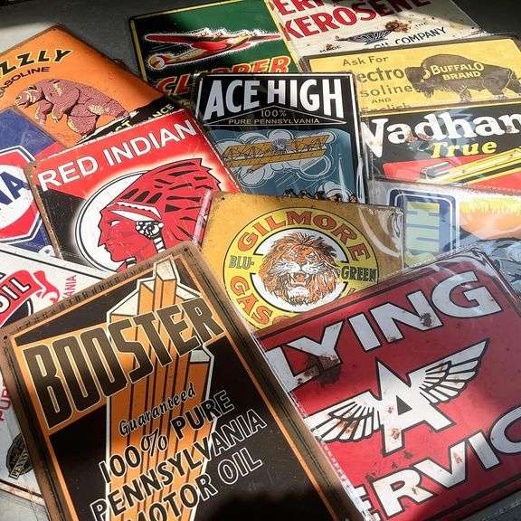 Collection of 20 Retro Gas & Oil Tin Signs
