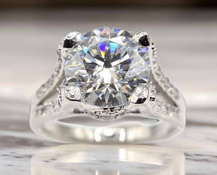 14 Kt White Gold Plate Sparkling 5.75 CT Lab Simulated Diamond  Engagement Ring