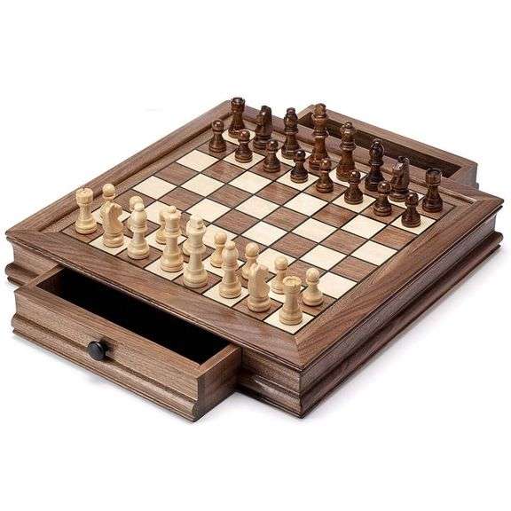 Magnetic Walnut Board Chess Set with Storage