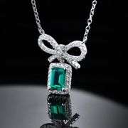 14 K White Gold Plate VVS1 Lab Created Emerald Pendant