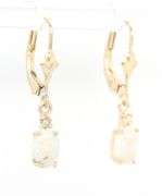 14kt Yellow gold oval opal and diamond dangle earrings