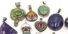 Big group lot of Vintage 925 sterling silver gemstone pendants