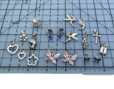 Sterling Silver Jewelry Lot: Charms, Amethyst & Pink Mother of Pearl Earrings