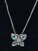 Blue Topaz Gemstone Butterfly Pendant Necklace in Sterling Silver