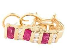 1.40ctw Emerald Cut Rubies and 0.48ctw Diamond J Hoop Earrings in 14K