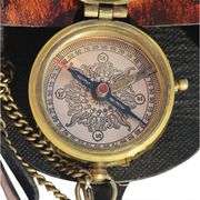 Brass Compass Navigation Tool with Leather Case