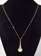 Interesting 14K Yellow Gold Pearl Pendant Necklace