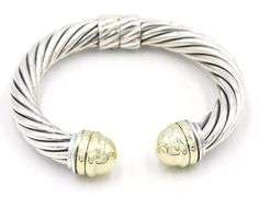 David Yurman two tone classic cable cuff bangle in sterling silver and yellow gold