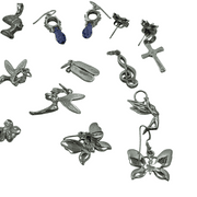 Sterling Silver Jewelry Lot: Charms, Amethyst & Pink Mother of Pearl Earrings