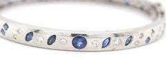 14kt White gold sapphire and diamond burnished set bangle bracelet