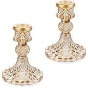 Set of 2 Golden Crystal Candle Holders