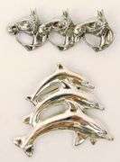 2 Sterling Silver Triple Horse and Dolphin Pins