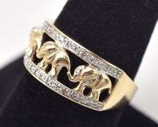 Stunning 14K Yellow Gold Diamond Elephant Wide Band Ring
