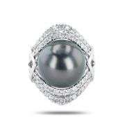 PLATINUM SOUTH SEA CULTURED PEARL AND DIAMOND RING 14MM
