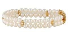 Cultured Pearl Ruby and Diamond Clasp Double Strand Bracelet in 18K