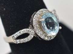 Blue Topaz and CZ Gemstone Ring in Sterling Silver