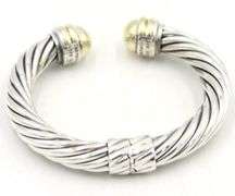 David Yurman two tone classic cable cuff bangle in sterling silver and yellow gold