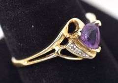 Fantastic 10K Yellow Gold Amethyst Gemstone and Diamond Ring