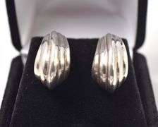 Wave Design J-Hoop Earrings in Sterling Silver