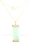 14kt Yellow gold Jade good Fortune bar pendant on chain
