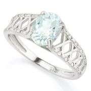 1 CARAT AQUAMARINE & (20 PCS) FLAWLESS CREATED DIAMOND 925 STERLING SILVER RING