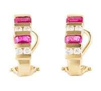 1.40ctw Emerald Cut Rubies and 0.48ctw Diamond J Hoop Earrings in 14K